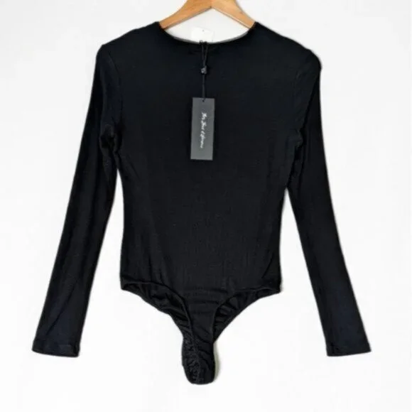 NWT FOR LOVE & LEMONS Josephina Bodysuit Black Tie Front and Long Sleeve L Large - Picture 10 of 11